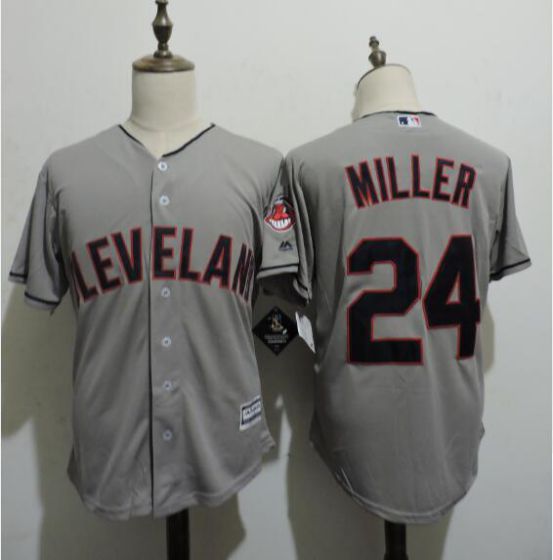 Men Cleveland Indians #24 MILLER Grey MLB Jerseys